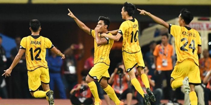  Pemain timnas U-22 Brunei Darussalam dalam laga kontra timnas U-22 Malaysia pada Senin (14/8/2017).