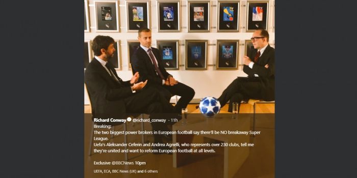 Presiden UEFA Aleksander Ceferin (tengah) bersama Presiden Juventus dan Chairman ECA, Andrea Agnelli