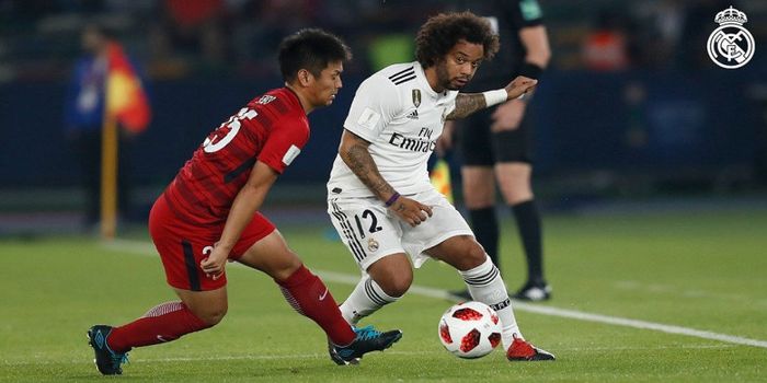 Bek Real Madrid, Marcelo Vieira, beraksi dalam laga semifinal Piala Dunia Antarklub 2018 melawan Kashima Anrlers.
