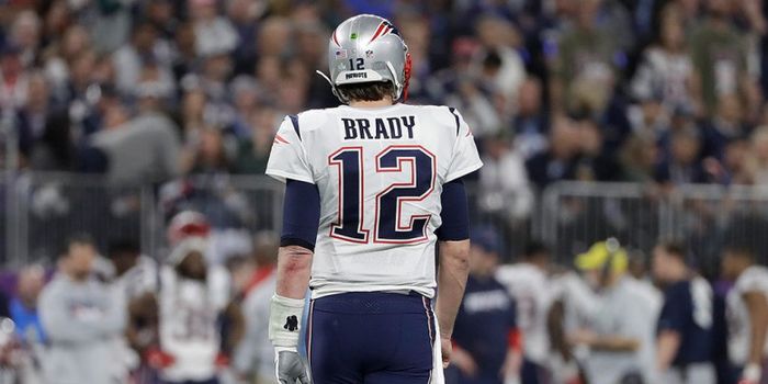 Quarterback New England Patriots, Tom Brady, saat tampil pada ajang Super Bowl LII yang digelar Ming