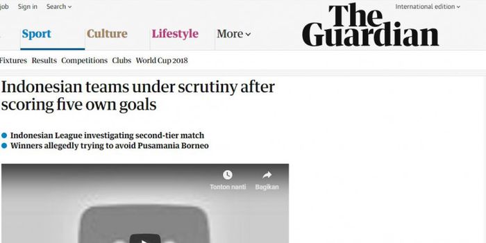 The Guardian soal sepak bola gajah di Indonesia.