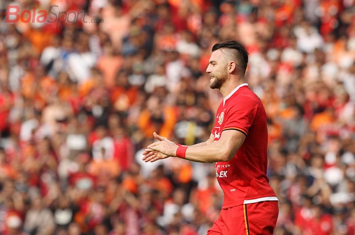 Penyerang Persija Jakarta, Marko Simic pada laga kontra Persib Bandung di Stadion Utama Gelora Bung Karno (SUGBK), Jakarta, Rabu (10/7/2019).