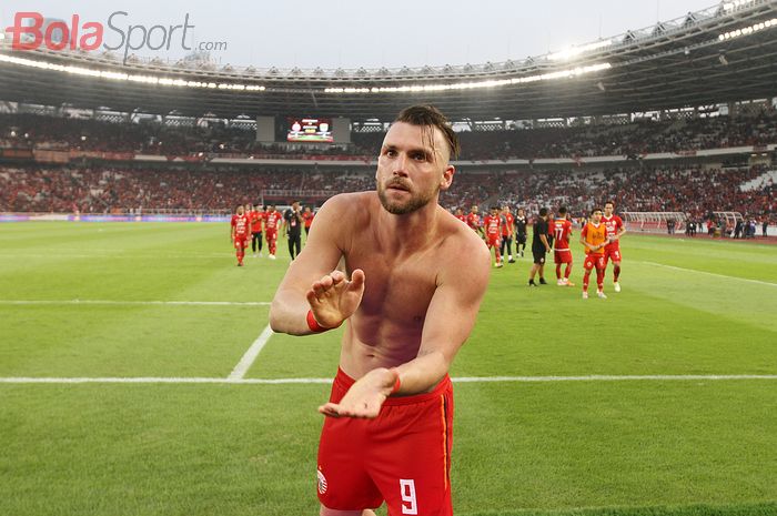 Penyerang Persija Jakarta, Marko Simic pada laga kontra Persib Bandung di Stadion Utama Gelora Bung Karno (SUGBK), Jakarta, Rabu (10/7/2019).