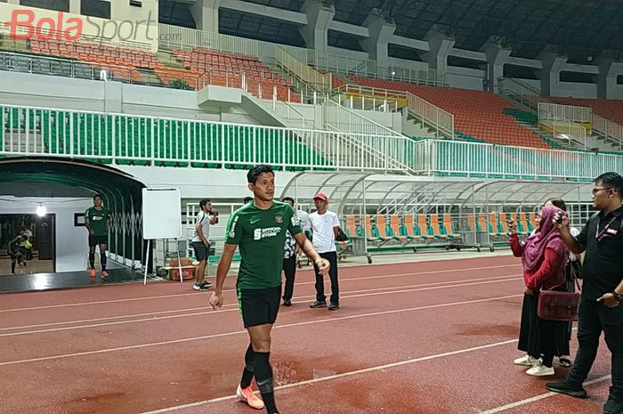 Rizky Pellu pada pemusatan latihan timnas Indonesia di Stadion Pakansari, Kabupaten Bogor, Kamis (22/8/2019).