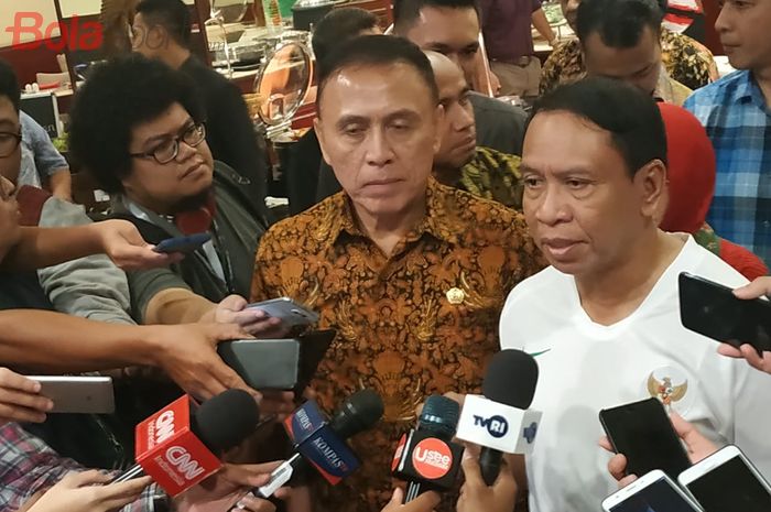 Ketua Umum PSSI, Mochamad Iriawan alias Iwan Bule dan Menpora, Zainudin Amali di Hotel Sultan, Jakarta, Jumat (8/11/2019).