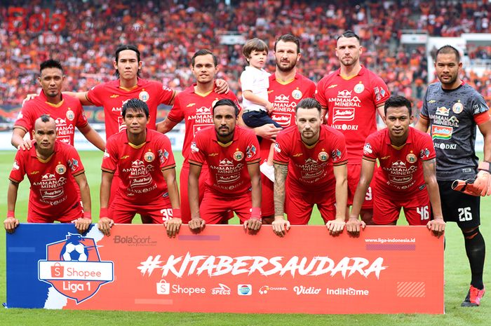 Skuad Persija Jakarta saat melawan Borneo FC di Stadion Gelora Bung Karno, Jakarta (01/03/2020)