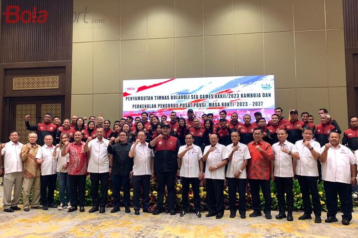 Acara Penyambutan Timnas Bolavoli SEA Games 2023 Kamboja dan Perkenalan Pengurus Pusat PBVSI Masa Bakti 2023-2027, yang digelar di Hotel Sultan, kawasan Senayan, Jakarta Selatan, Rabu (24/05/2023).