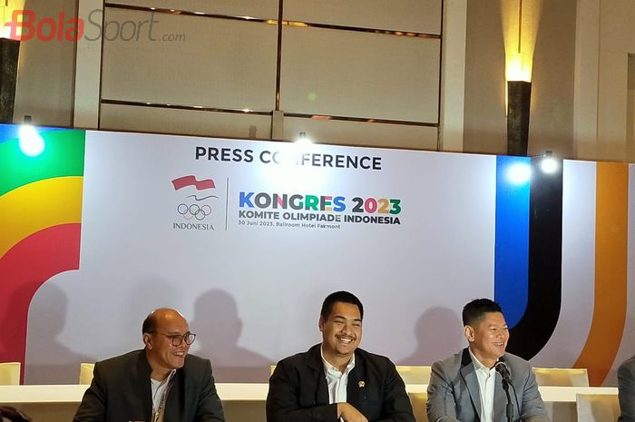 Konferensi Pers Komite Olimpiade Indonesia 2023, yang diselenggarakan di kawasan Senayan, Jakarta Selatan, Jumat (30/06/2023)