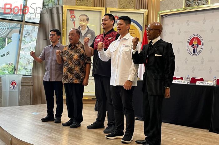 Konferensi Pers Pembentukan Badan Arbitrase Keolahragaan Indonesia, yang diselenggarakan di Media Center Kemenpora, Senayan, Jakarta, Jumat (18/10/2024).