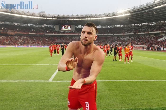 Penyerang Persija Jakarta, Marko Simic pada laga kontra Persib Bandung di Stadion Utama Gelora Bung Karno (SUGBK), Jakarta, Rabu (10/7/2019).