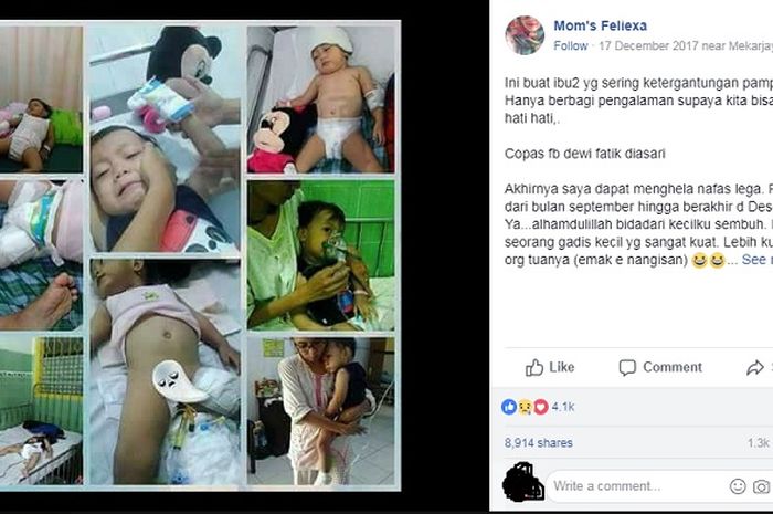 Hasil gambar untuk Peringatan Buat Mamah yang Ketergantungan Pampers buat Anak, Nyawa Anak ini Diambang Batas