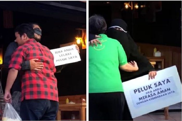 Wanita Bercadar Lakukan Sosial Eksperimen Peluk Aku Reaksi yang