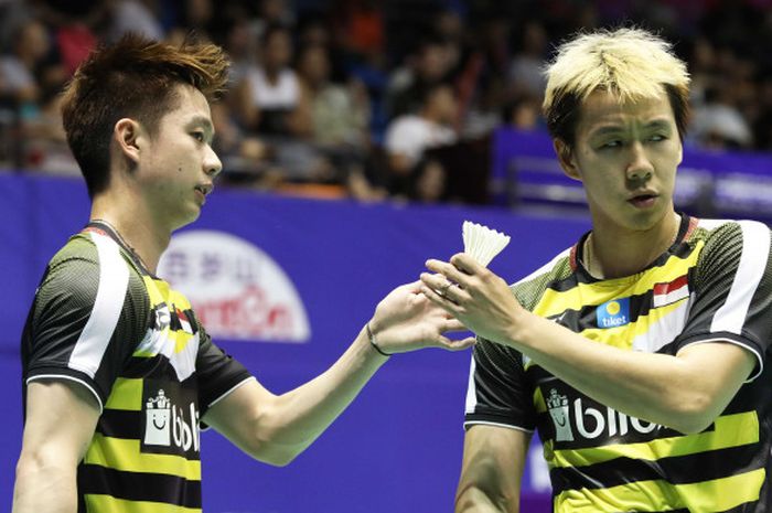 Marcus Fernaldi Gideon (kanan) dan Kevin Sanjaya Sukamuljo (kiri)