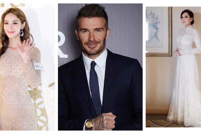 Kolase foto David Beckham diantara Maia Estianty (kanan) dan Grace Chan