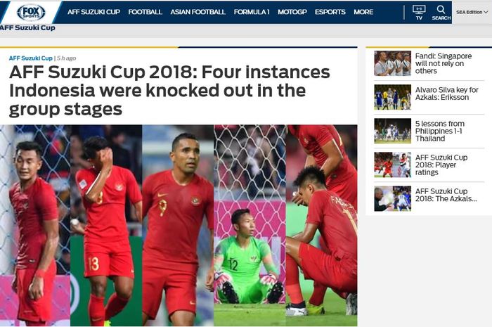 Media asing Fox Sports Asia menyoroti kegagalan timnas Indonesia dalam fase grup Piala AFF.