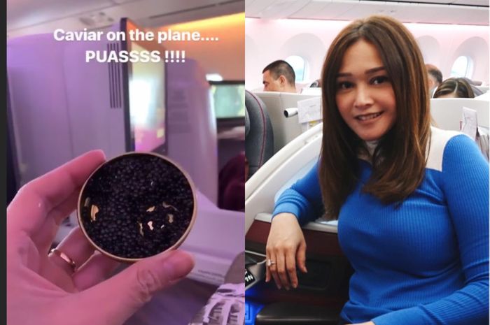 Maia Estianty mengunggah instastory menikmati caviar.