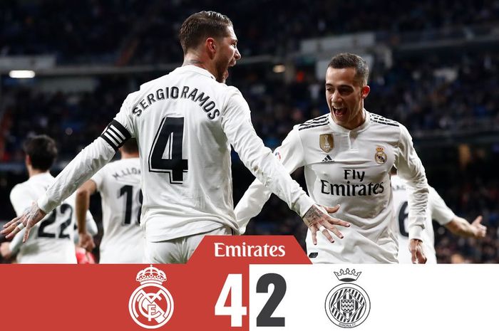 Real Madrid menaklukkan Girona dalam partai leg 1 perempat final Copa del Rey di Santiago Bernabeu, Madrid, 24 Januari 2019.