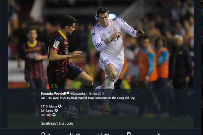 Proses gol Gareth Bale ke gawang Barcelona di final Copa del Rey 2013-2014.