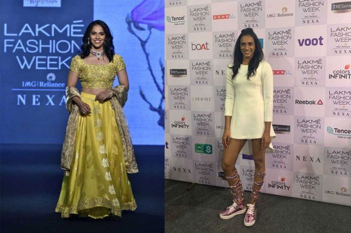 Pebulu tangkis tunggal putri India, Saina Nehwal (kiri) dan Pusarla Venkata Sindhu