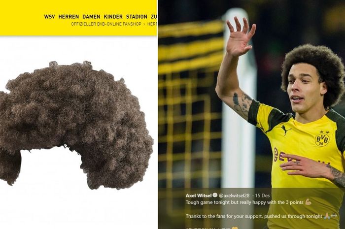 Aksesoris wig rambut ala Axel Witsel dijual di situs fanshop Borussia Dortmund.