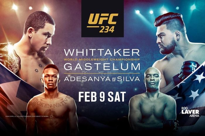 Poster UFC 234 UFC 234 Robert Whittaker vs Kelvin Gastelum dan Anderson Silva vs Israel Adesanya.