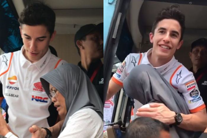 Momen  Renny Agustianti penggemar Marc Marquez akhirnya bisa bertemu idolanya. 