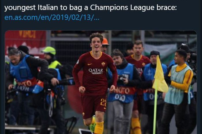 Pemain muda AS Roma, Nicolo Zaniolo.