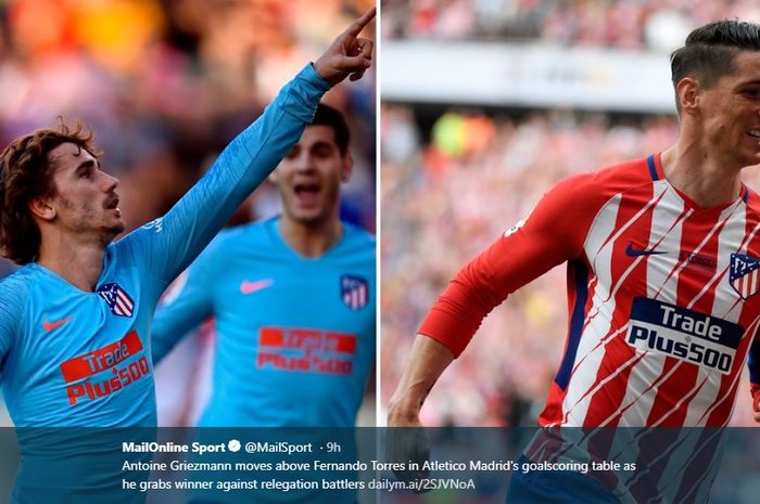 Penyerang Atletico Madrid, Antoine Griezmann mencatatkan rekor sebagai pencetak gol terbanyak kelima di klub, melampaui catatan gol milik Fernando Torres.