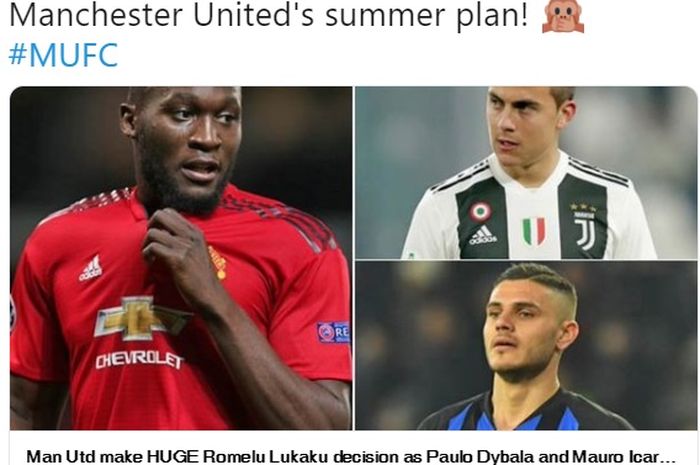 Manchester United dikabarkan akan mencoba merekrut salah satu dari dua bintang Liga Italia, Paulo Dyabala dan Mauro Icardi dengan memasukkan nama Romelu Lukaku sebagai bagian transfer.