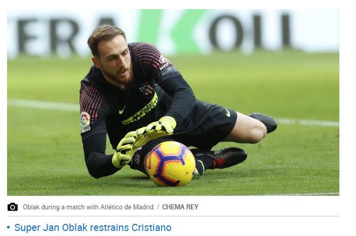 Penjaga gawang Atletico Madrid, Jan Oblak.