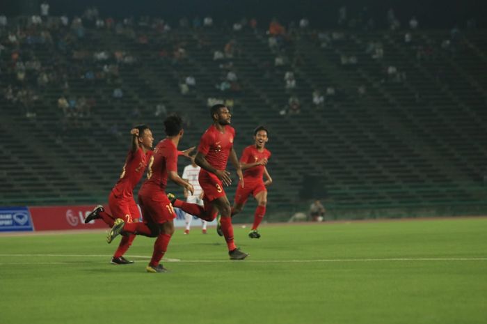 Penyerang timnas U-22 Indonesia, Marinus Wanewar, mencetak dua gol ke gawang Kamboja