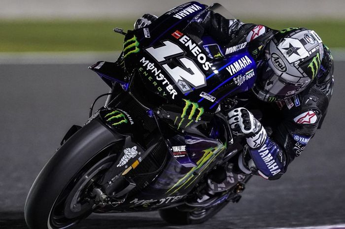 Maverick Vinales (Monster Energy Yamaha) saat tampil dalam sesi tes pramusim MotoGP 2019 di Sirkuit Losail, Qatar, pada Sabtu (23/2/2019).