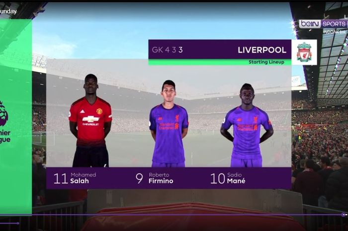 Grafik Bein Sport yang memunculkan Paul Pogba di line up Liverpool.