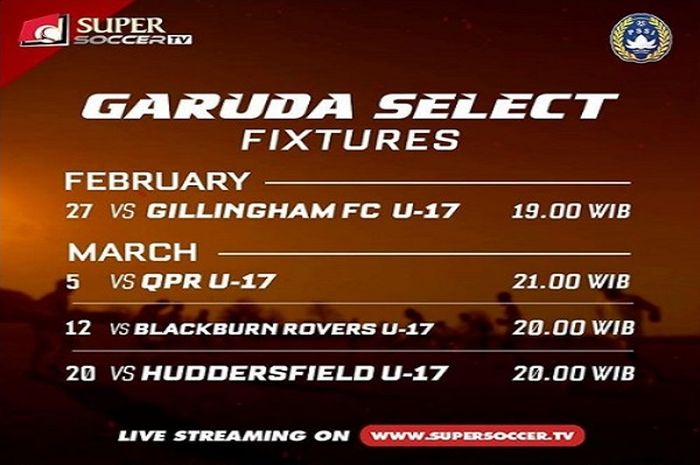 Jadwal tanding Garuda Select akhir Februari-Maret 2019, live SupersoccerTv