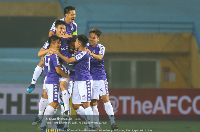 Hanoi FC membantai Nagaworld 10-0 dalam partai fase grup Piala AFC 2019, 26 Februari 2019.
