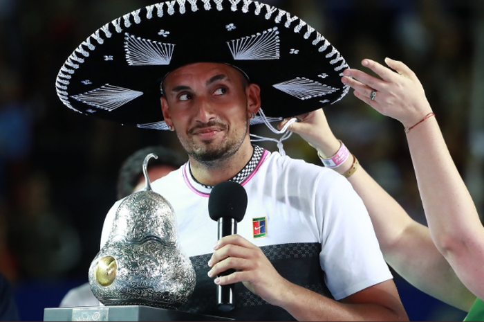 Petenis tunggal putra asal Australia, Nick Kyrgios, saat menjuarai Mexican Open 2019, di Acapulco (3/3/2019).