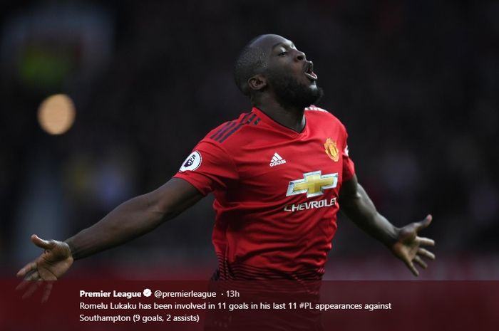 Penyerang Manchester United, Romelu Lukaku mengemas dua gol saat melawan Southampton dalam lanjutan laga ke-29 Liga Inggris.