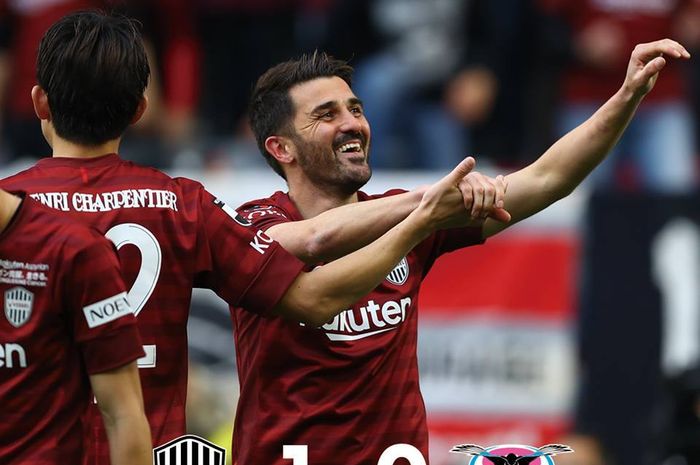 Selebrasi David Villa seusai mencetak gol tunggal Vissel Kobe ke gawang Sagan Tosu pada pekan kedua Liga Jepang 1 2019, 3 Maret 2019. 