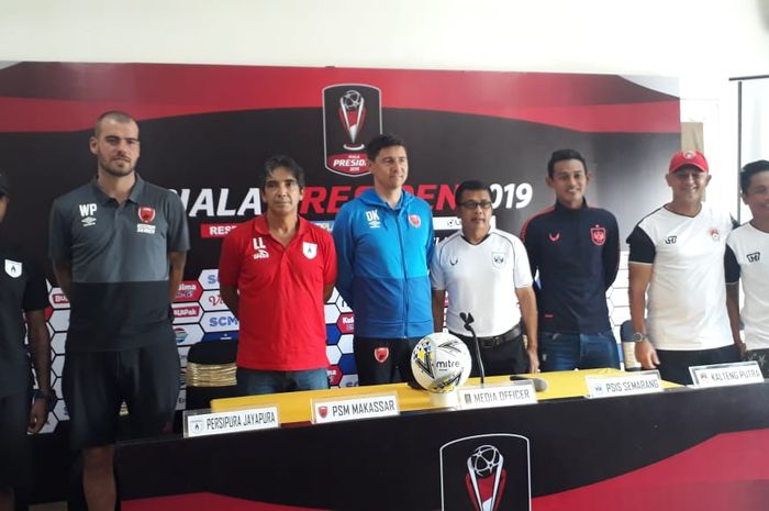 Suasana konferensi pers Grup C Piala Presiden 2019 di Hotel Safira, Magelang, Selasa (5/3/2019).