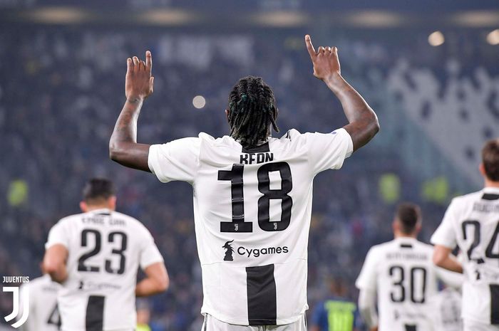 Penyerang muda Juventus, Moise Kean, merayakan gol pada laga pekan ke-27 Liga Italia versus Udinese di Stadion Allianz Turin, 8 Maret 2019.