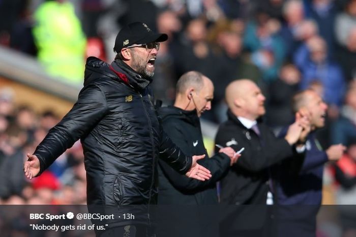 Manajer Liverpool, Juergen Klopp mendampingi Liverpool saat timnya sukses mengalahkan Burnley