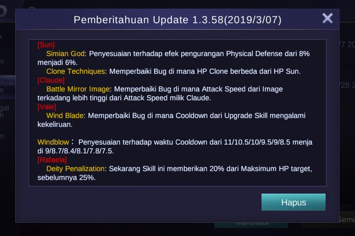 Mobile Legends Update 1.3.58