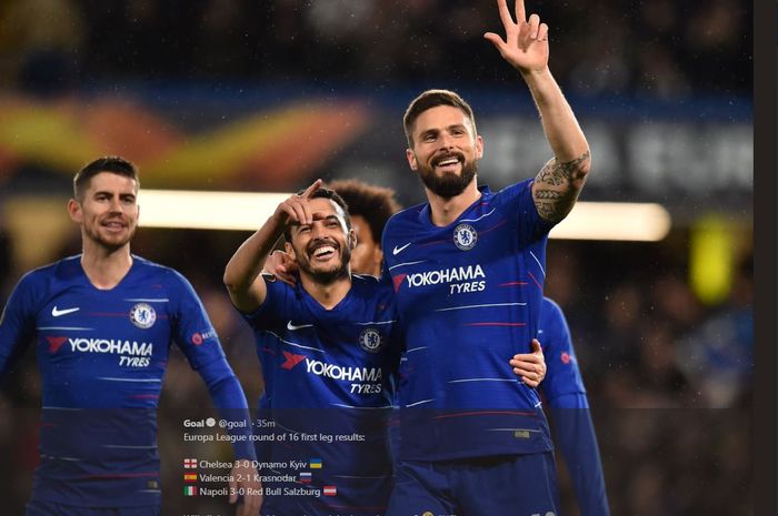 Para pemain Chelsea saat merayakan kemenangan atas Dynamo Kyiv di Liga Europa.