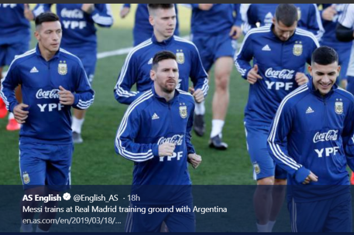 Lionel Messi bersama timnas Argentina berlatih di Valdebebas, markas Real Madrid, Senin (18/3/2019)