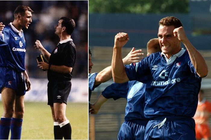 Gelandang bertahan Wales kelahiran Inggris, Vinnie Jones, saat memperkuat Chelsea pada musim 1991-1992.