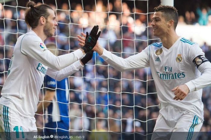 Winger Real Madrid, Gareth Bale, saat masih bermain bersama Cristiano Ronaldo.