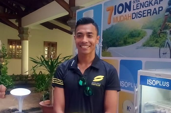 Atlet triatlon Indonesia, Jauhari Johan, saat ditemui media di Ayodra Resort Nusa Dua Bali pada Jumat (22/3/2019).