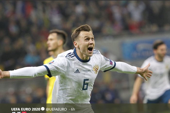 Denis Cheryshev mencetak 2 gol saat timnas Rusia mengalahkan Kazakstan 4-0 di Kualifikasi Piala Eropa 2020, Minggu (24/3/2019).