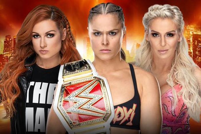 (dari ki-ka) Becky Lynch, Ronda Rousey, dan Charlotte Flair bakal berduel pada laga utama WrestleMania 35 yang dijadwalkan berlangsung pada 7 April 2019.