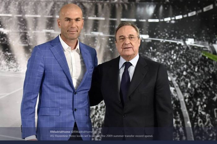 Presiden Real Madrid, Florentino Perez (kanan), dan pelatih Zinedine Zidane.